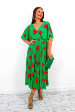 Timeless - Green Red Printed Pleated Maxi Dress -Fashion Clothing Store Timeless GreenRedPrintedPleatedMaxiDress7