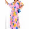 Timeless - Pink Blue Orange Abstract Pleated Maxi Dress