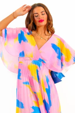 Timeless - Pink Blue Orange Abstract Pleated Maxi Dress 9 Timeless - Pink Blue Orange Abstract Pleated Maxi Dress -Fashion Clothing Store Timeless PinkBlueOrangeAbstractPleatedMaxiDress 12