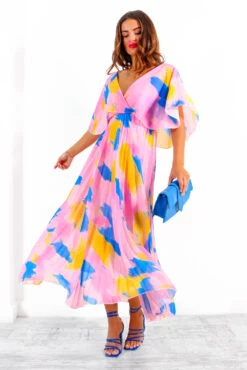 Timeless - Pink Blue Orange Abstract Pleated Maxi Dress 11 Timeless - Pink Blue Orange Abstract Pleated Maxi Dress -Fashion Clothing Store Timeless PinkBlueOrangeAbstractPleatedMaxiDress 5