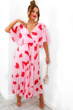 Timeless - Red Pink Pleated Maxi Dress 16 Timeless - Red Pink Pleated Maxi Dress -Fashion Clothing Store Timeless RedPinkPleatedMaxiDress 3