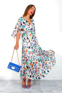 Timeless - White Multi Animal Print Pleated Midi Dress -Fashion Clothing Store Timeless WhiteMultiAnimalPrintPleatedMidiDress 2