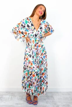 Timeless - White Multi Animal Print Pleated Midi Dress -Fashion Clothing Store Timeless WhiteMultiAnimalPrintPleatedMidiDress 5