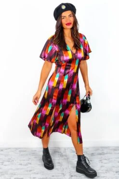 Together Forever - Black Multi Abstract Midi Dress -Fashion Clothing Store TogetherForever BlackMultiAbstractMidiDress 3