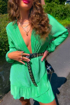 Too Sweet - Green Plisse Frill Mini Dress