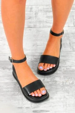 Too Hot To Sandal - Black Chunky Platform PU Sandals -Fashion Clothing Store TooHotToSandal BlackChunkyPlatformPUSandals 1