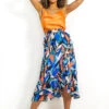 Totally Not Basic - Blue Coral Printed Midi Skirt