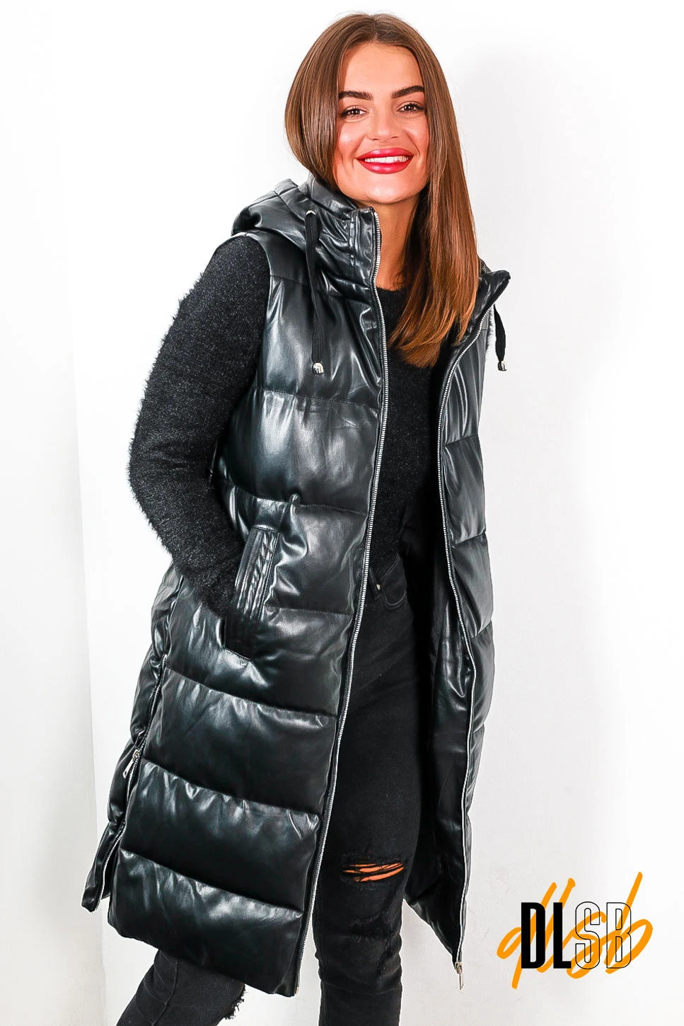 Touch Hood - Black Long Hooded Gilet 3 Touch Hood - Black Long Hooded Gilet - Image 3