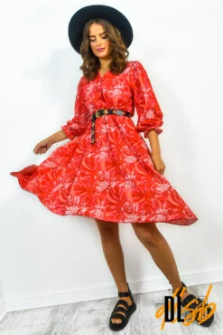 Tropical Treasure - Red Leaf Print Midi Dress 9 Tropical Treasure - Red Leaf Print Midi Dress -Fashion Clothing Store TropicalTreasure RedLeafPrintMidiDress 3