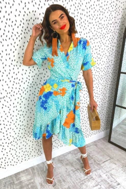 Fashion Clothing Store 34 Tropical Getaway - Turquoise Wrap Dress