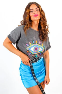 Turn A Blind Eye - Grey Acid Wash Neon Multi Eye T-Shirt