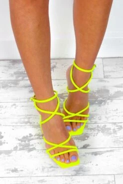 Twisted Love - Neon Yellow Lace Up Heels -Fashion Clothing Store TwistedLove NeonYellowLaceUpHeels 1