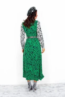 Two Timer - Green White Leopard Print Midi Dress -Fashion Clothing Store TwoTimer GreenWhiteLeopardPrintMidiDress1