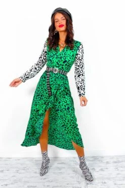 Two Timer - Green White Leopard Print Midi Dress -Fashion Clothing Store TwoTimer GreenWhiteLeopardPrintMidiDress5