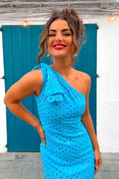 Upgrade You - Turquoise Multi Spot One Shoulder Maxi Dress 13 Upgrade You - Turquoise Multi Spot One Shoulder Maxi Dress -Fashion Clothing Store Upgrade You Turquoise Multi Spot One Shoulder Maxi Dress