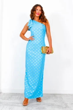 Upgrade You - Turquoise Gold Spot One Shoulder Maxi Dress 10 Upgrade You - Turquoise Gold Spot One Shoulder Maxi Dress -Fashion Clothing Store UpgradeYou TurquoiseGoldSpotOneShoulderMaxiDress 1