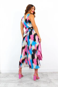 Use Your Pleat - Blue Pink Monochrome Abstract Print Pleated Jumpsuit -Fashion Clothing Store UseYourPleat BluePinkMonochromeAbstractPrintPleatedJumpsuit 8