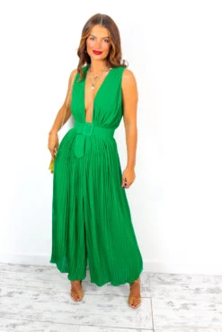 Use Your Pleat - Green Pleated Jumpsuit
