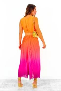 Use Your Pleat - Pink Orange Ombre Pleated Jumpsuit -Fashion Clothing Store UseYourPleat PinkOrangeOmbrePleatedJumpsuit 1
