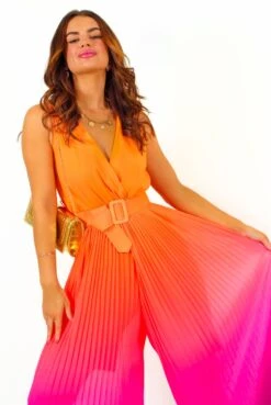 Use Your Pleat - Pink Orange Ombre Pleated Jumpsuit -Fashion Clothing Store UseYourPleat PinkOrangeOmbrePleatedJumpsuit 2