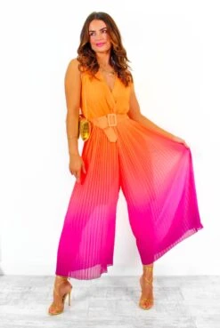 Use Your Pleat - Pink Orange Ombre Pleated Jumpsuit -Fashion Clothing Store UseYourPleat PinkOrangeOmbrePleatedJumpsuit 3