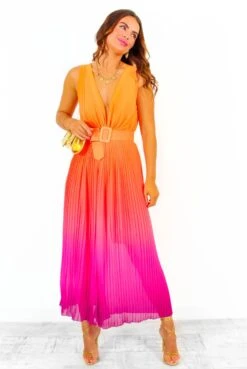 Use Your Pleat - Pink Orange Ombre Pleated Jumpsuit -Fashion Clothing Store UseYourPleat PinkOrangeOmbrePleatedJumpsuit 5