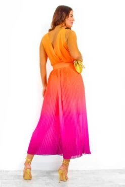Use Your Pleat - Pink Orange Ombre Pleated Jumpsuit -Fashion Clothing Store UseYourPleat PinkOrangeOmbrePleatedJumpsuit 6
