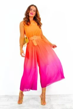 Use Your Pleat - Pink Orange Ombre Pleated Jumpsuit -Fashion Clothing Store UseYourPleat PinkOrangeOmbrePleatedJumpsuit 8