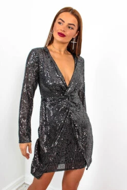 VIP List - Pewter Sequin Deep V-Neck Mini Dress -Fashion Clothing Store VIPList PewterSequinDeepV NeckMiniDress3