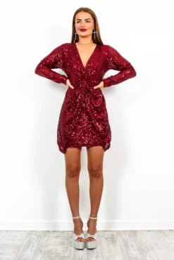 VIP List - Wine Sequin Deep V-Neck Mini Dress -Fashion Clothing Store VIPList WineSequinDeepV NeckMiniDress1