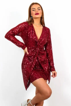 VIP List - Wine Sequin Deep V-Neck Mini Dress -Fashion Clothing Store VIPList WineSequinDeepV NeckMiniDress2
