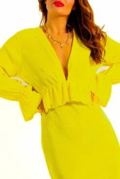 Waiting For Your Love - Yellow Plunge Plisse Midi Dress -Fashion Clothing Store WaitingForYourLove YellowPlungePlisseMidiDress 1