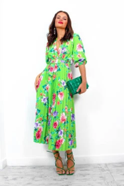 Watch Her Bloom - Green Floral Pleated Midi Dress -Fashion Clothing Store WatchHerBloom GreenFloralPleatedMidiDress5