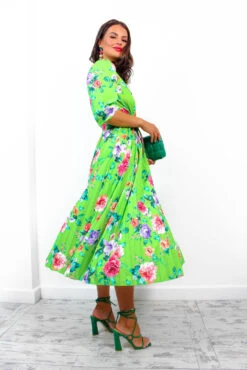 Watch Her Bloom - Green Floral Pleated Midi Dress -Fashion Clothing Store WatchHerBloom GreenFloralPleatedMidiDress6