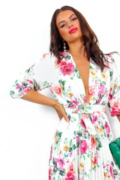 Watch Her Bloom - White Floral Pleated Midi Dress -Fashion Clothing Store WatchHerBloom WhiteFloralPleatedMidiDress 5