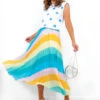 Well Pleat Again - Blue Multi Stripe Midi Skirt
