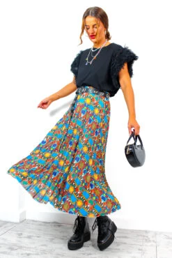 Well Pleat Again - Blue Orange Multi Snake Print Pleated Midi Skirt 8 Well Pleat Again - Blue Orange Multi Snake Print Pleated Midi Skirt -Fashion Clothing Store We llPleatAgain BlueOrangeMultiSnakePrintPleatedMidiSkirt 2