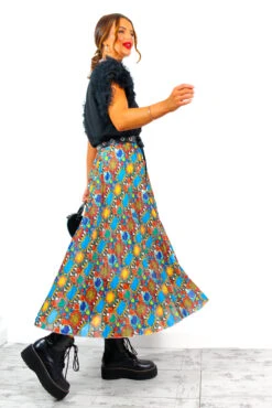 Well Pleat Again - Blue Orange Multi Snake Print Pleated Midi Skirt 10 Well Pleat Again - Blue Orange Multi Snake Print Pleated Midi Skirt -Fashion Clothing Store We llPleatAgain BlueOrangeMultiSnakePrintPleatedMidiSkirt 3