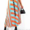 Well Pleat Again - Turquoise Orange Striped Midi Skirt