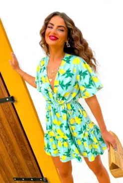 What A Hottie - Green Lemon Print Mini Dress