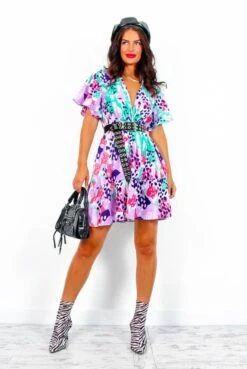 Fashion Clothing Store 40 What A Hottie - Lilac Multi Animal Print Mini Dress
