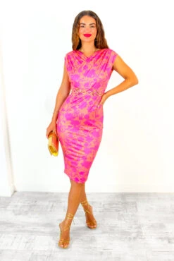 What's Not To Love? - Pink Orange Floral Bodycon Midi Dress -Fashion Clothing Store What sNotToLove PinkOrangeFloralBodyconMidiDress 6