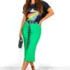 Who, Me? - Green Satin Midi Skirt