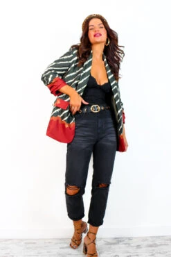 Whos The Boss? - Khaki Red Printed Short Blazer 9 Whos The Boss? - Khaki Red Printed Short Blazer -Fashion Clothing Store Who sTheBoss KhakiRedPrintedShortBlazer 3