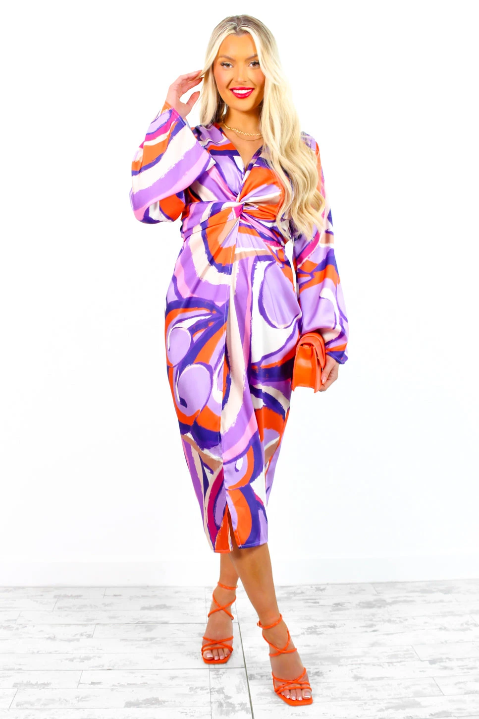 Whole Knot Of Style - Purple Abstract Swirl Knot Front Midi Dress 6 Whole Knot Of Style - Purple Abstract Swirl Knot Front Midi Dress - Image 6