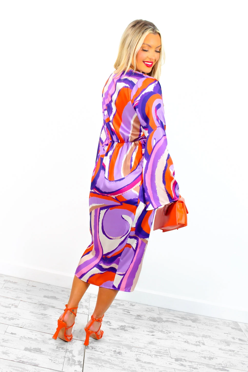 Whole Knot Of Style - Purple Abstract Swirl Knot Front Midi Dress 5 Whole Knot Of Style - Purple Abstract Swirl Knot Front Midi Dress - Image 5