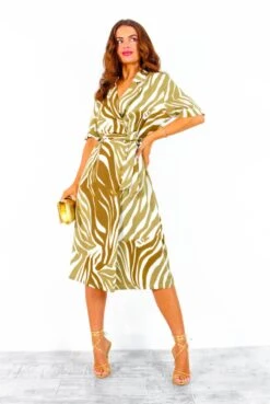 Whole Lot Of Style - Khaki White Zebra Midi Shirt Dress -Fashion Clothing Store WholeLotOfStyle KhakiWhiteZebraMidiShirtDress 3