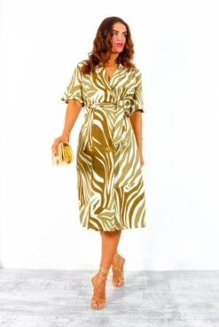 Whole Lot Of Style - Khaki White Zebra Midi Shirt Dress -Fashion Clothing Store WholeLotOfStyle KhakiWhiteZebraMidiShirtDress 4