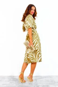 Whole Lot Of Style - Khaki White Zebra Midi Shirt Dress -Fashion Clothing Store WholeLotOfStyle KhakiWhiteZebraMidiShirtDress 5