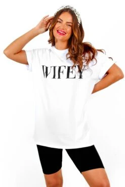 Wifey For Lifey - White Black Wifey T-Shirt & Cycling Shorts Co-Ord